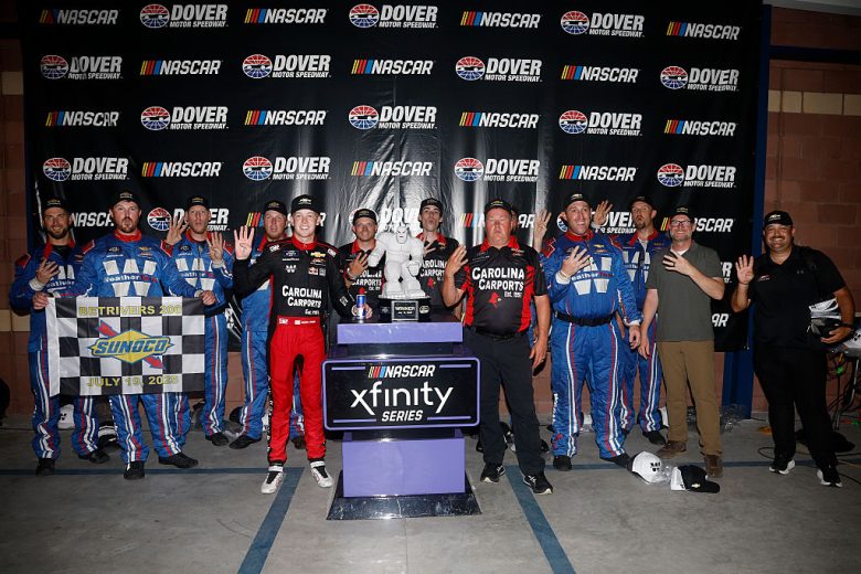 Connor Zilisch celebrates in Victory Lane at Dover.