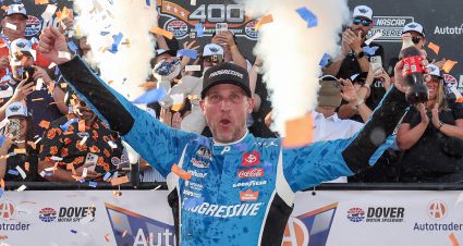 Denny Hamlin holds off Chase Briscoe in double overtime for Dover victory