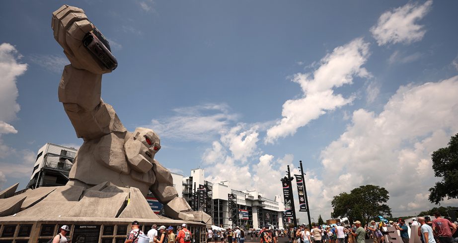 A general view of the iconic Miles the Monster monument in Victory Plaza outside of Dover Motor Speedway.