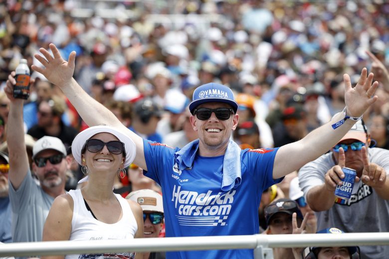 NASCAR fans cheer during the Cup Series race at Dover Motor Speedway.