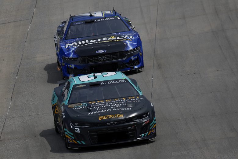 Austin Dillon drives ahead of Noah Gragson at Dover.