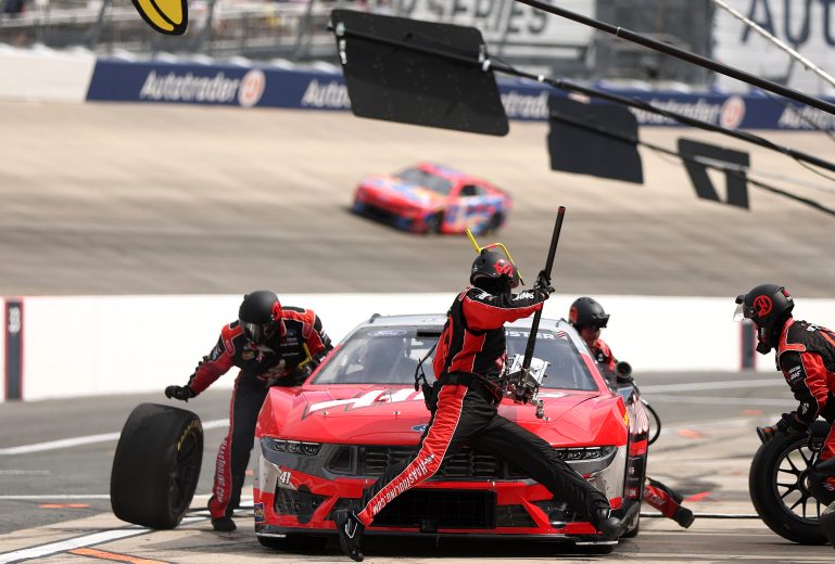 Cole Custer comes down pit road for service.