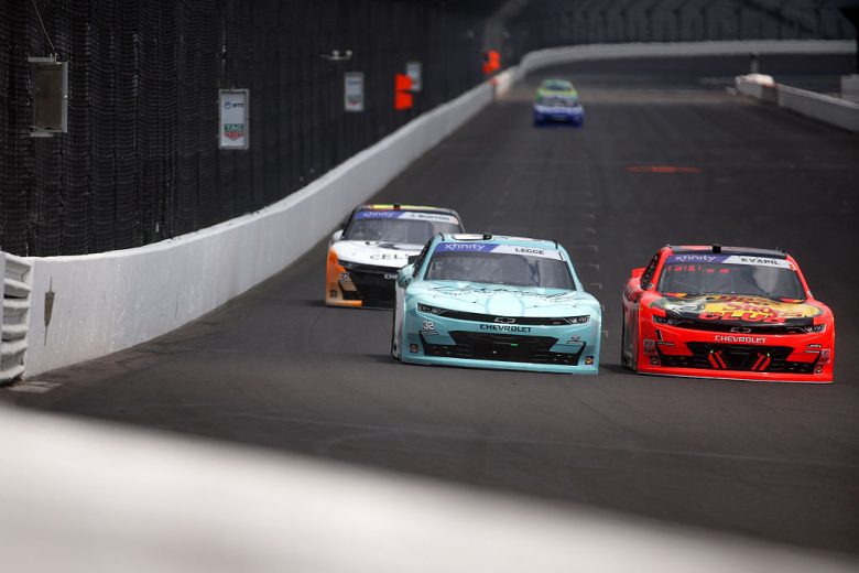 A general view of racing at Indianapolis.