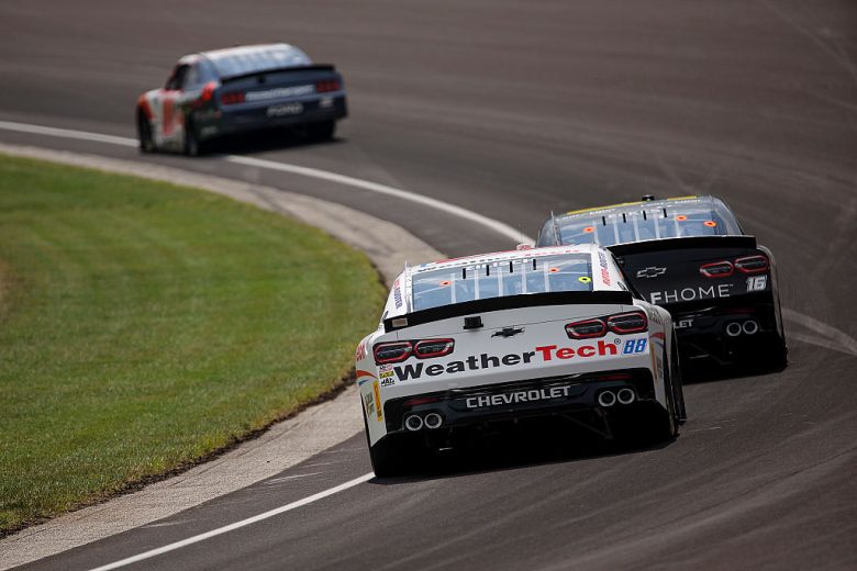 A general view of racing at Indianapolis.