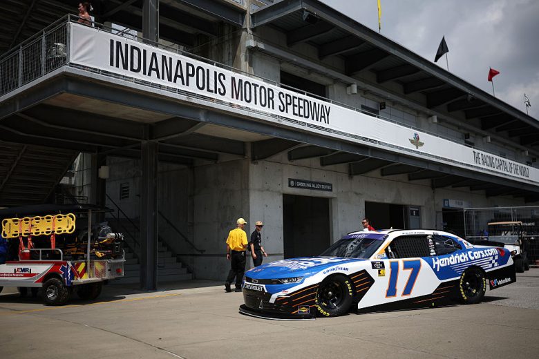 Kyle Larson drives at Indianapolis.
