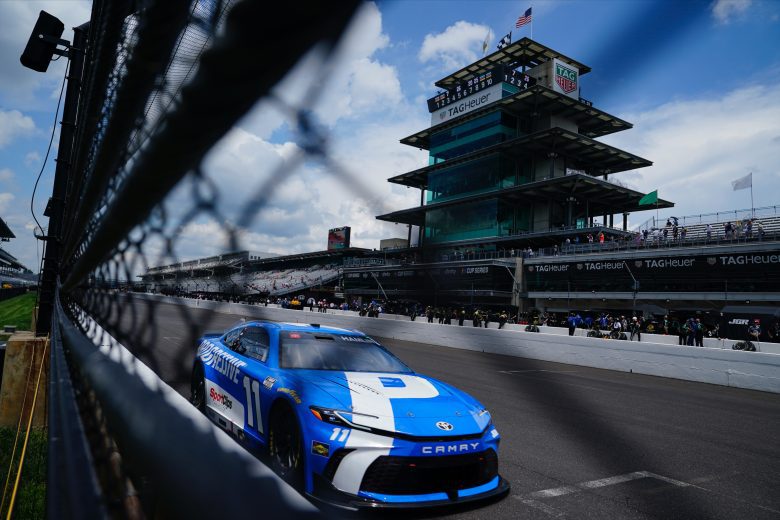 Denny Hamlin drives at Indianapolis.