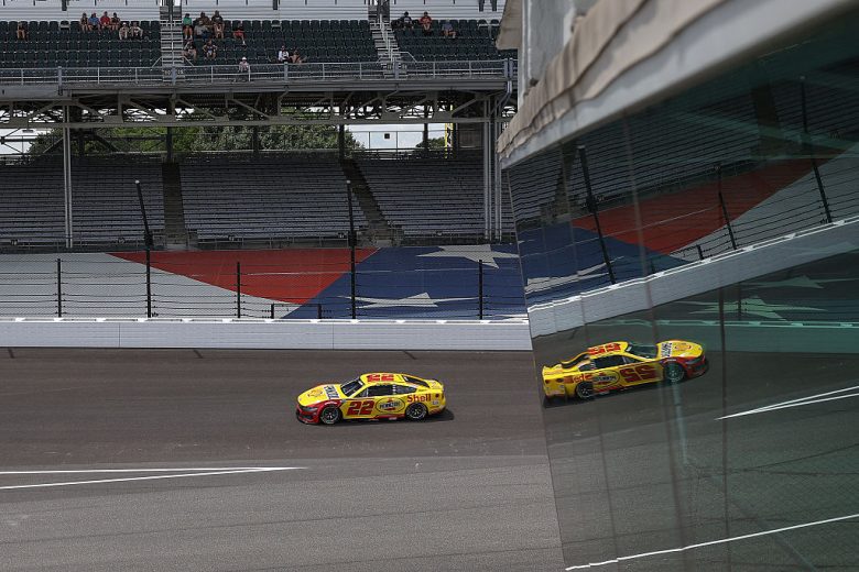 Joey Logano drives at Indianapolis.