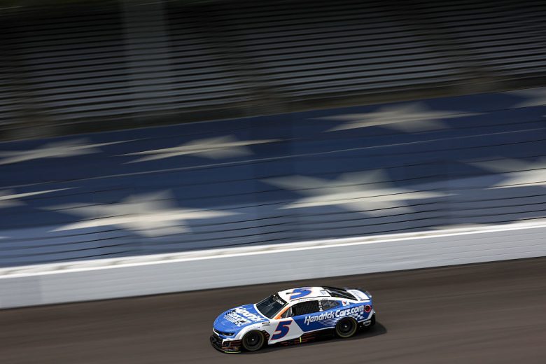 Kyle Larson drives at Indianapolis.
