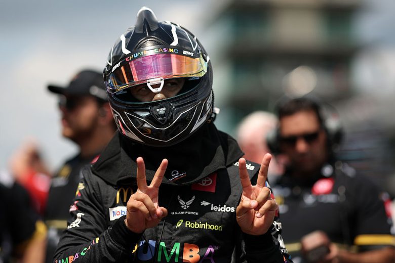 Bubba Wallace looks on at Indianapolis.