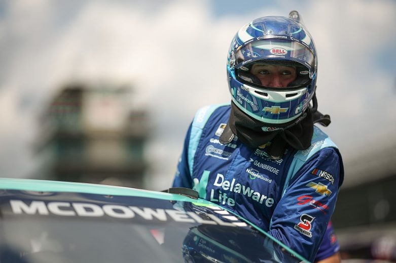 Michael McDowell enters his car at Indianapolis.