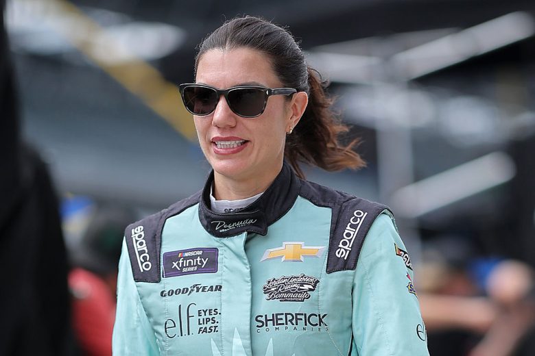 Katherine Legge looks on at Indianapolis.