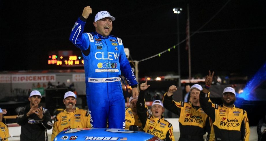 Layne Riggs celebrates after winning at IRP.