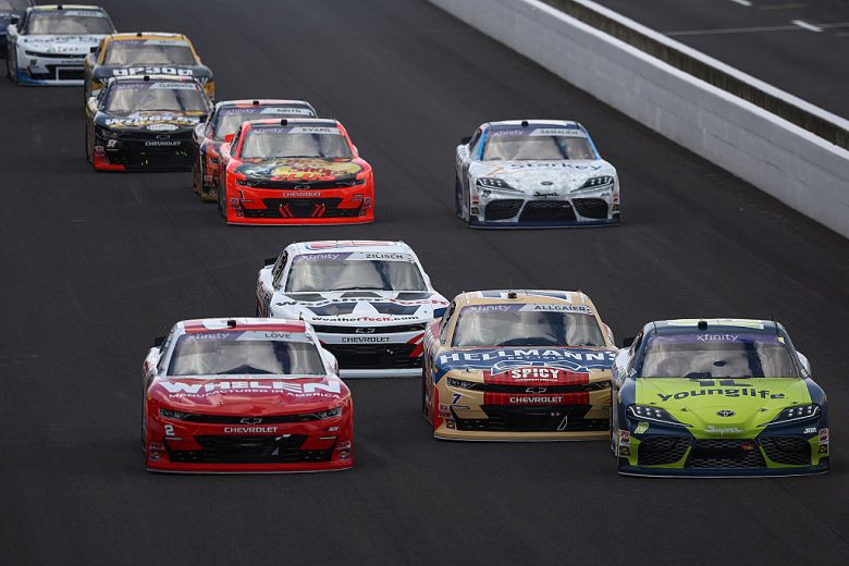 A general view of racing at Indianapolis.
