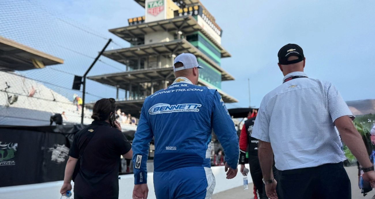 Austin Hill walks down pit road at Indianapolis.