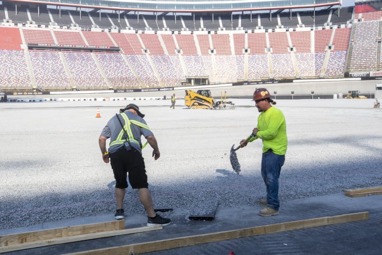 Construction crews work at Bristol Motor Speedway.