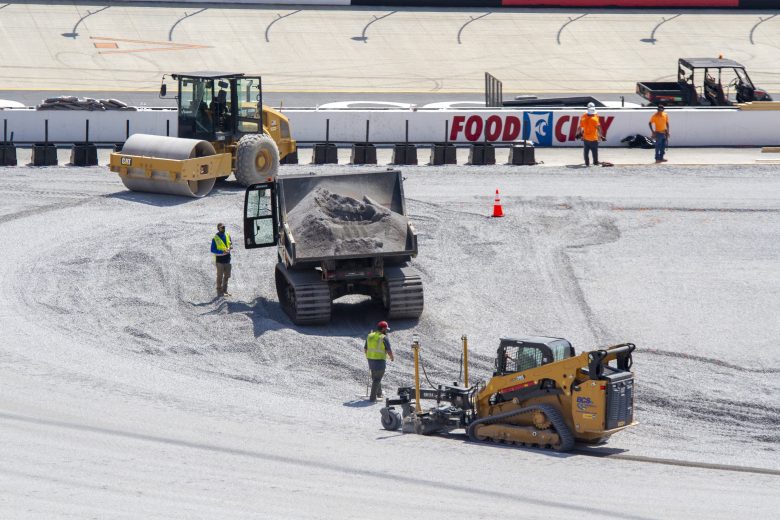 Construction crews work at Bristol Motor Speedway.