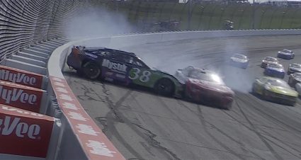 Zane Smith suffers damage after Carson Hocevar contact