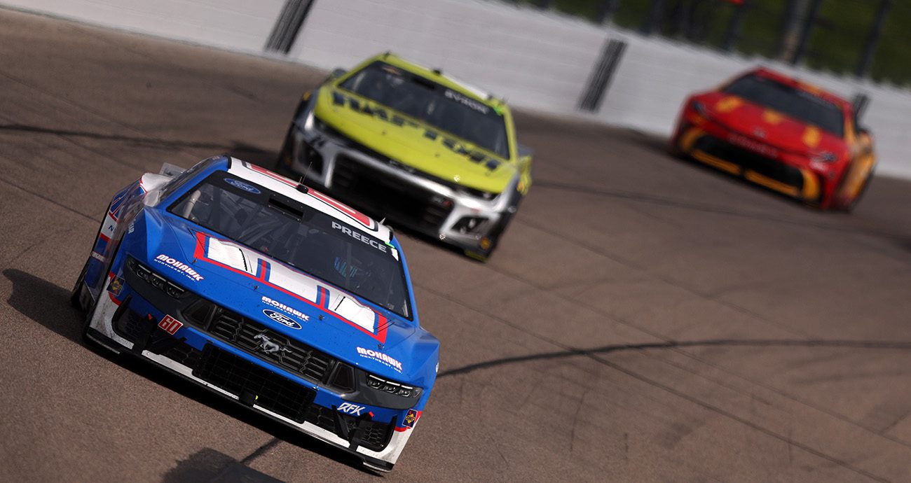 NEWTON, IOWA - AUGUST 03: Ryan Preece, driver of the #60 Mohawk Northeast Inc. Ford, drives during the NASCAR Cup Series Iowa Corn 350 Powered by Ethanol at Iowa Speedway on August 03, 2025 in Newton, Iowa. (Photo by Meg Oliphant/Getty Images)