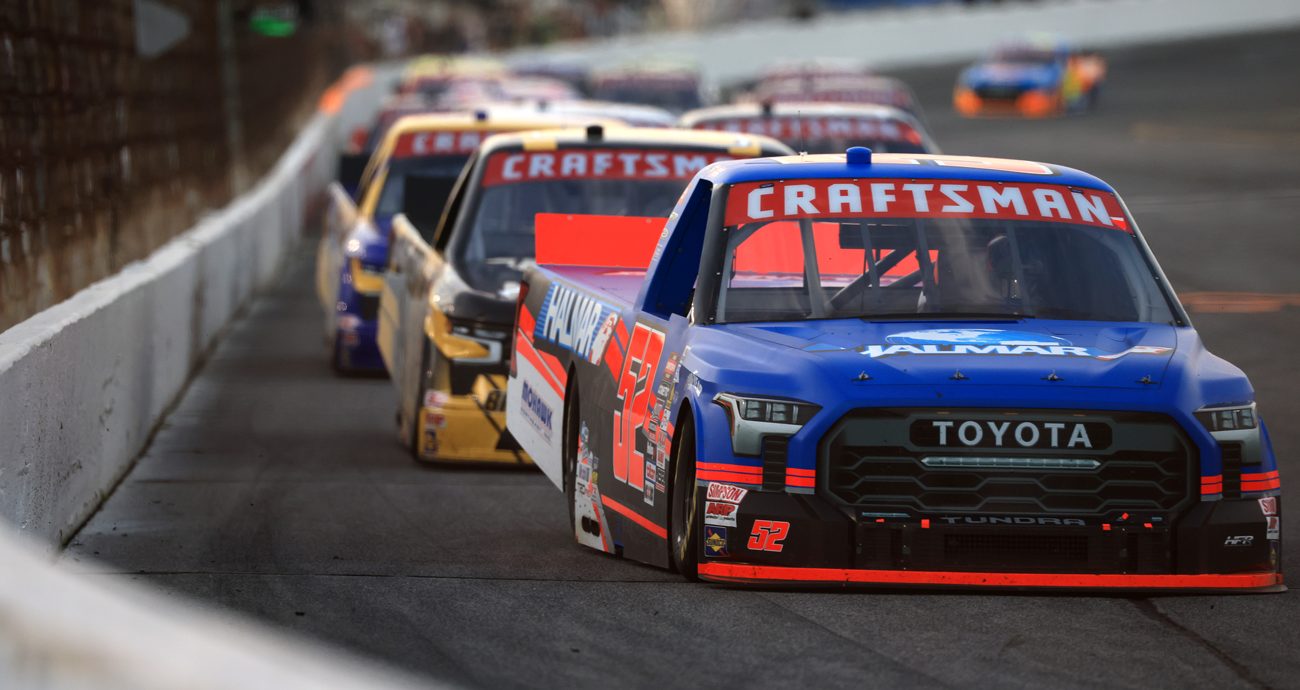 Stewart Friesen drives during the NASCAR Craftsman Truck Series TSport 200 at Lucas Oil Indianapolis Raceway Park on July 25, 2025 in Indianapolis, Indiana.