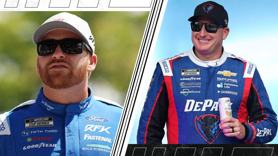 A split image depicting Chris Buescher (L) and Michael McDowell (R).