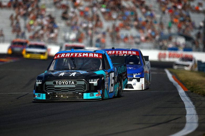 Tanner Gray races in the No. 15 Tricon Garage Toyota during a NASCAR Craftsman Truck Series competition at Watkins Glen International.