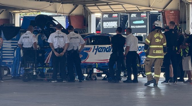 Featured image for Kyle Larson goes behind the wall with early brake issues at Watkins Glen