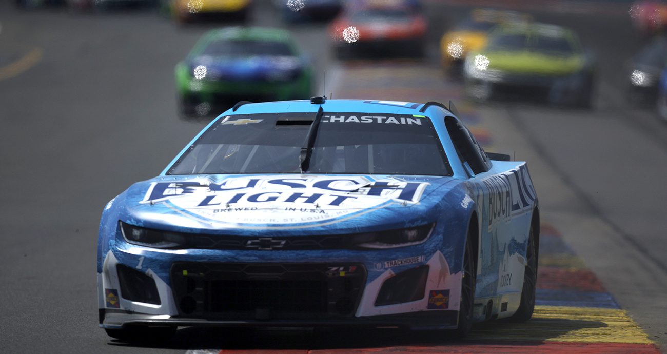 WATKINS GLEN, NEW YORK - AUGUST 10: Ross Chastain, driver of the #1 Busch Light Chevrolet, drives during the NASCAR Cup Series Go Bowling at The Glen at Watkins Glen International on August 10, 2025 in Watkins Glen, New York. (Photo by Sean Gardner/Getty Images)