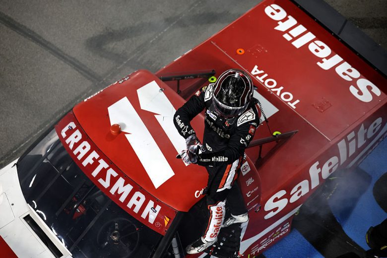 Corey Heim celebrates after winning at Richmond.