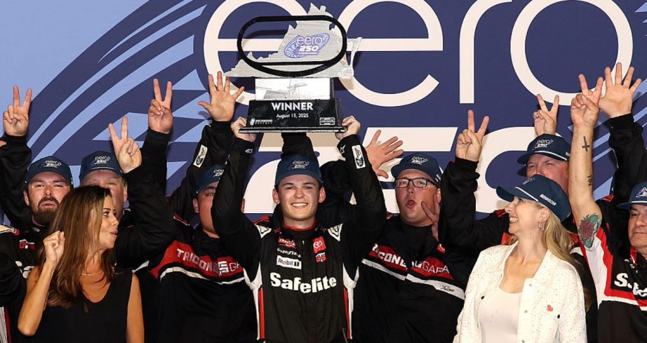 Corey Heim celebrates in Victory Lane at Richmond.