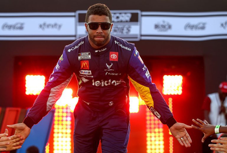 Bubba Wallace greets fans at Richmond.