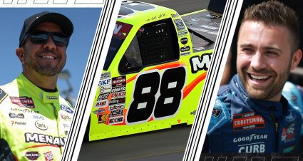 Split image graphic of Matt Crafton, the No. 88 truck and Ty Majeski.