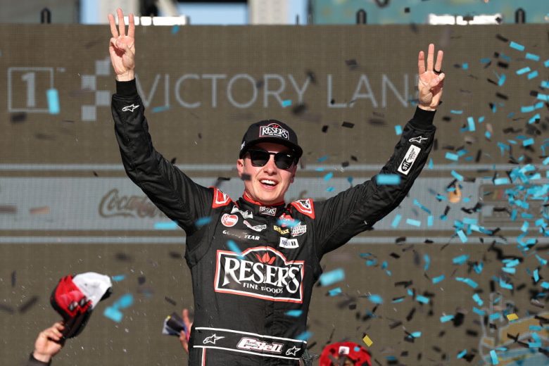 Christopher Bell celebrates in Victory Lane.