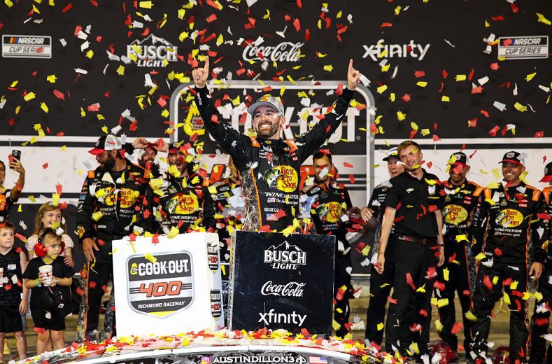 Austin Dillon celebrates in Victory Lane.