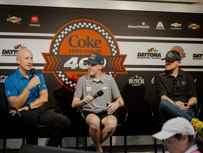 Dr. Eric Warren, Connor Zilisch and Justin Marks speak at Daytona.