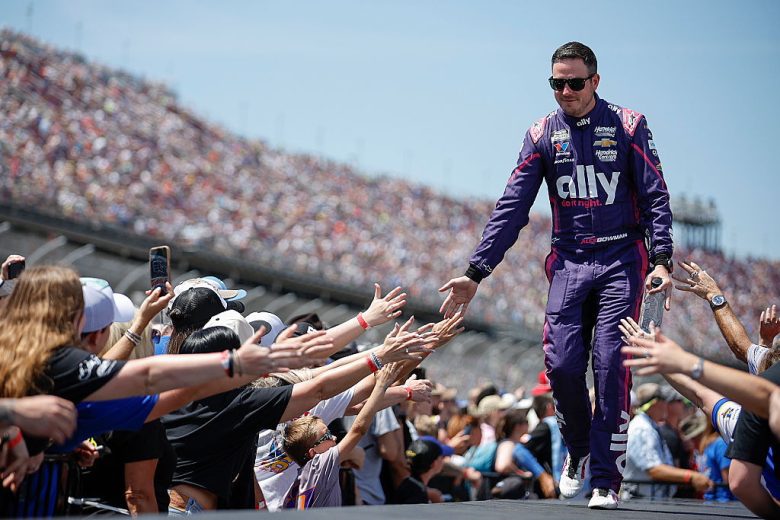 Alex Bowman greets the crowd.