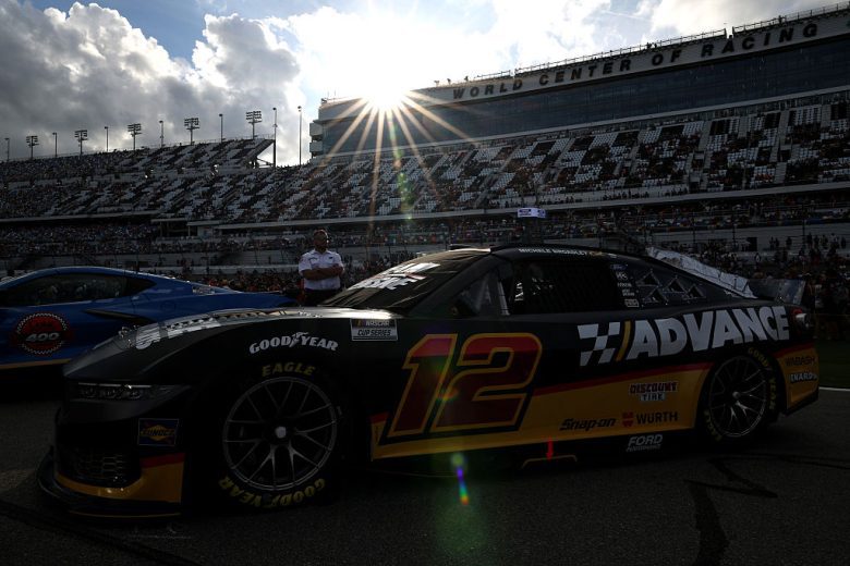 Ryan Blaney's car sits on the grid at Daytona.