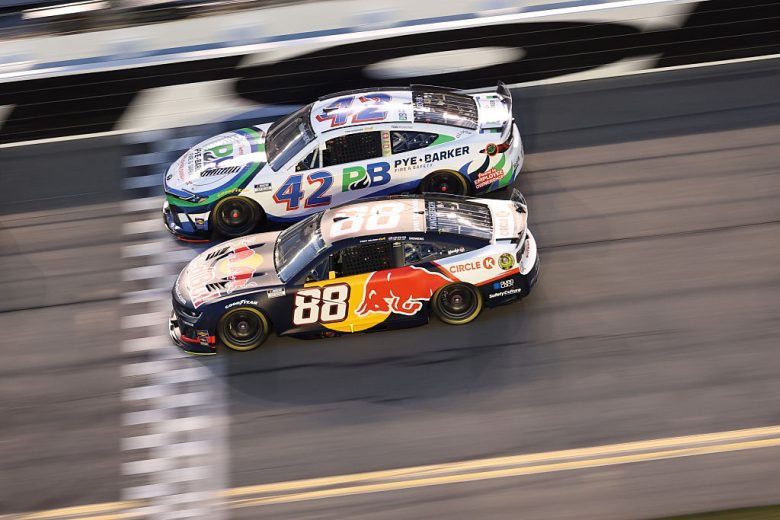 Shane van Gisbergen and John Hunter Nemechek drive at Daytona.