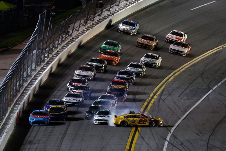 Joey Logano spins at Daytona.
