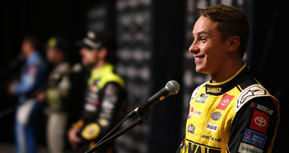 Christopher Bell talks during NASCAR Cup Series Playoffs Media Day.