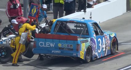 Layne Riggs loses the lead after a mistake on pit road