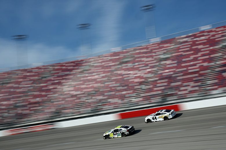 AJ Allmendinger and Derek Kraus drive at Darlington.
