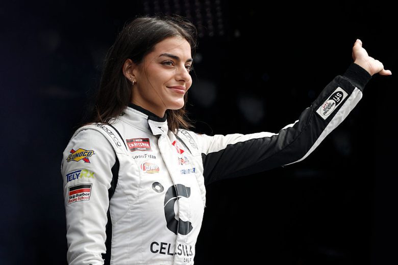 Toni Breidinger waves to fans at Darlington.