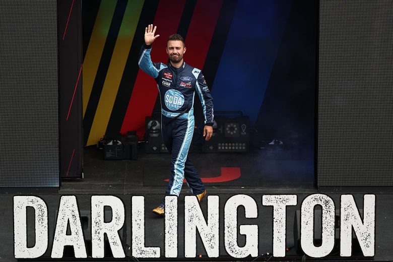 Ty Majeski waves to fans at Darlington.
