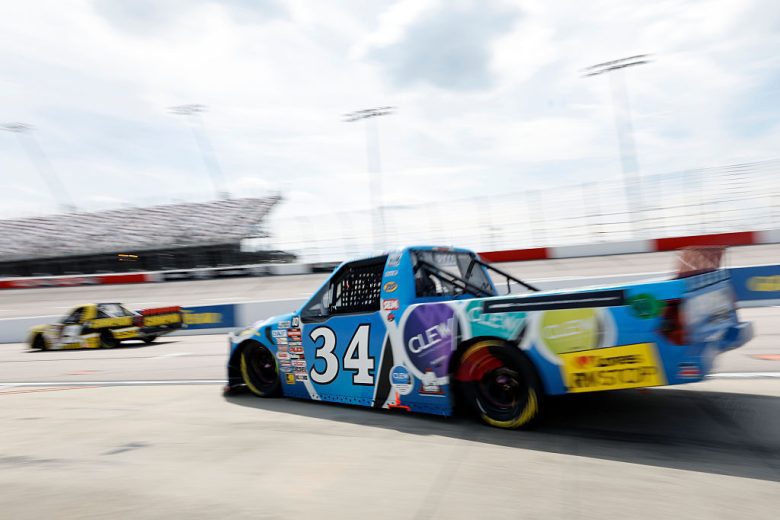 Layne Riggs exits his pit stall at Darlington.