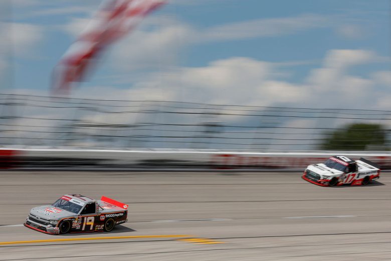 Daniel Hemric and Gio Ruggiero race at Darlington.