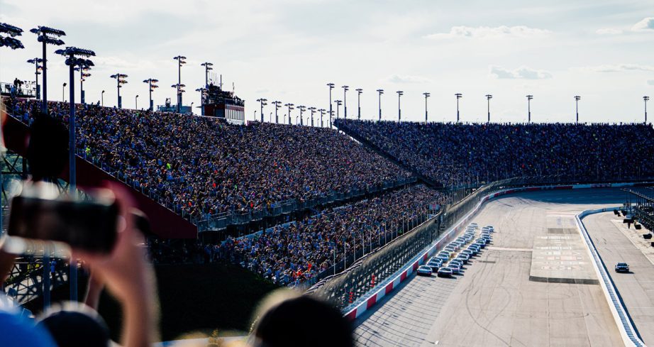 A general image of the Darlington Raceway fronstretch from the vantage point of the grandstands.