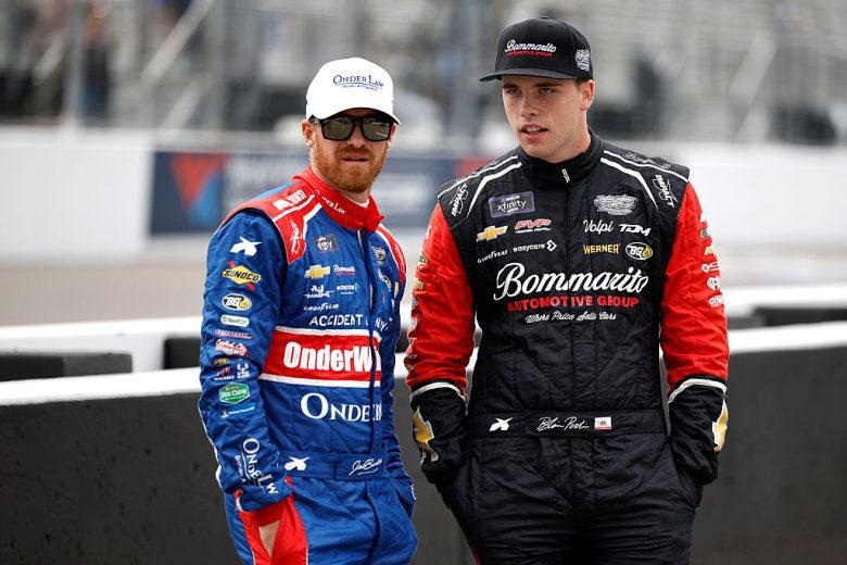Jeb Burton and Blaine Perkins look on at Gateway.