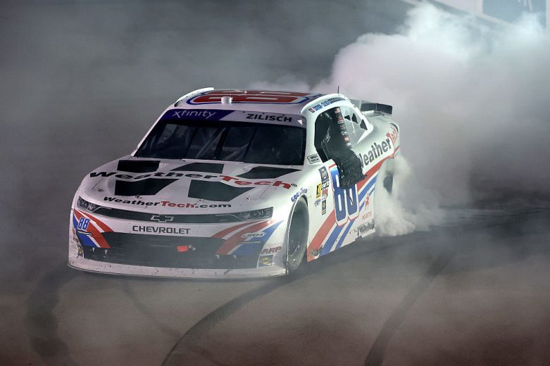 Connor Zilisch does a burnout at Gateway.