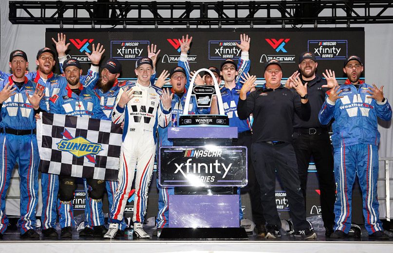 Connor Zilisch celebrates in Victory Lane at Gateway.