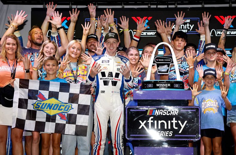 Connor Zilisch celebrates in Victory Lane at Gateway.